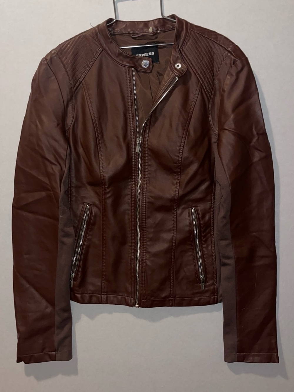 Express Women's Brown Faux Leather Zip Moto Jacket size small